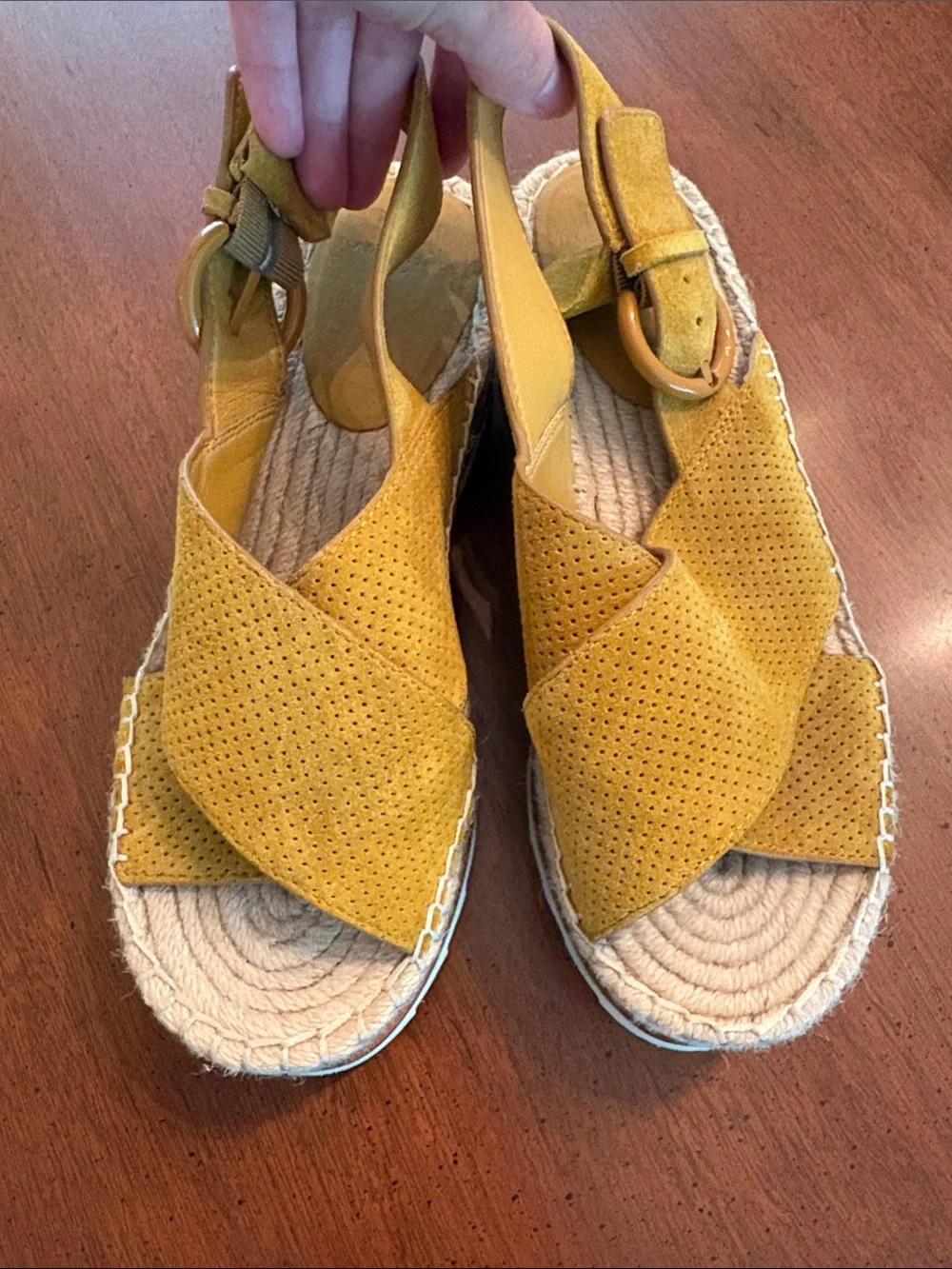 Marc Fisher Mustard Suede Platform Espadrille Slingback Sandals